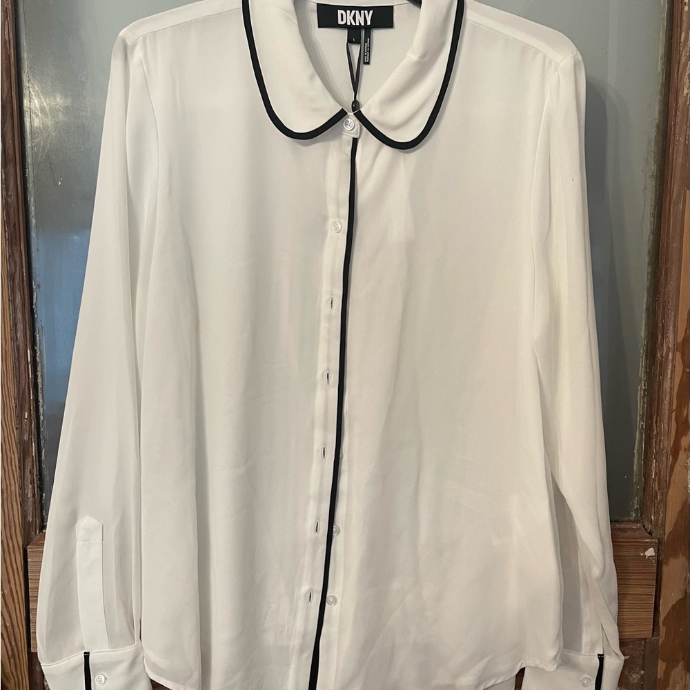 Dkny business casual dress shirt white with black out line, New with Tags